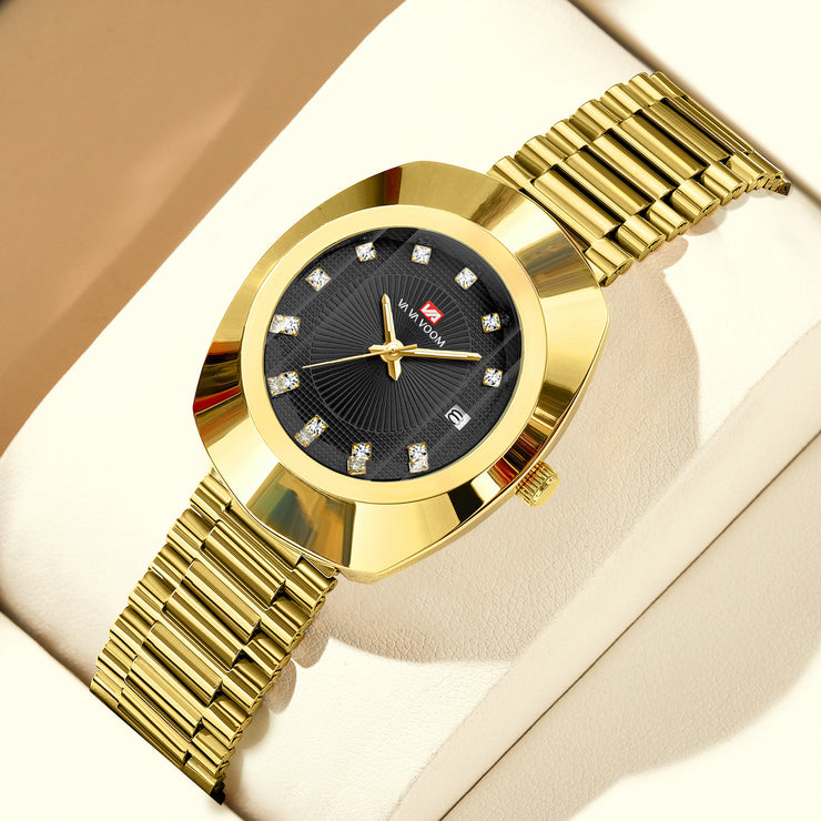 Couple Quartz Watch Yellow Gold Diamond Waterproof Steel Belt Watch