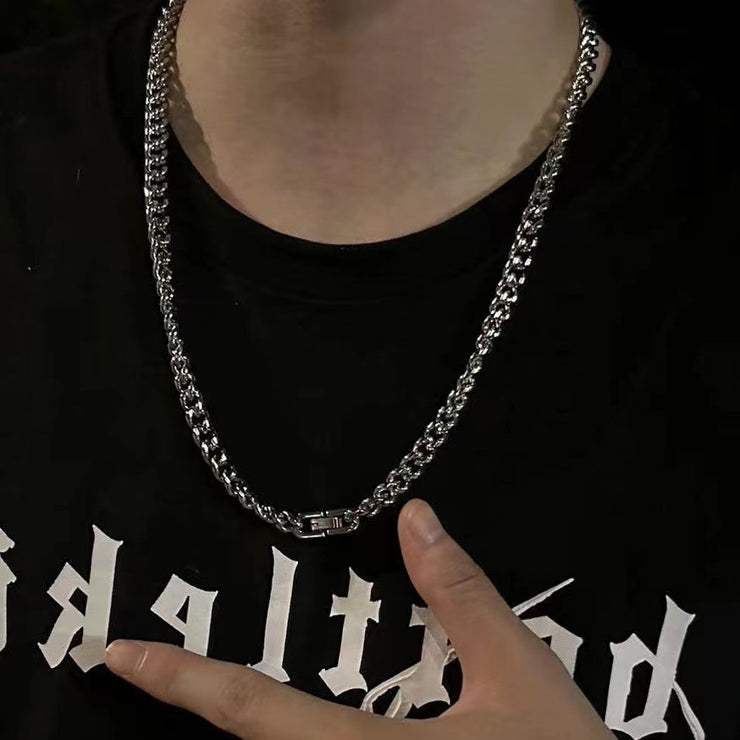 Titanium Steel Cuban Necklace Jewelry Buckle Round Grinding Chain Men